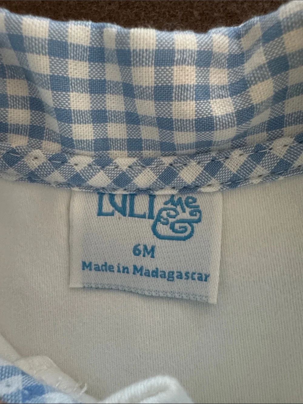 Luli & Me White Polo with Blue Gingham Collar and Shorts Set